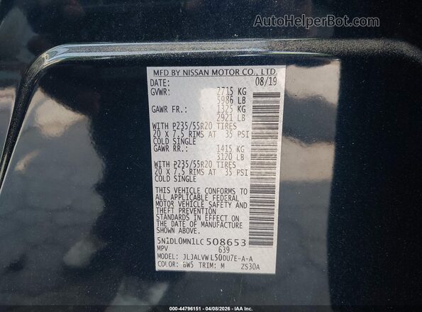 5N1DL0MN1LC508653 2020 INFINITI QX60 Dark Blue Engine compartment view