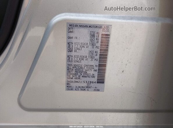 5N1DL0MN2LC532864 2020 INFINITI QX60 Silver Շարժիչի բաժամունքի տեսք