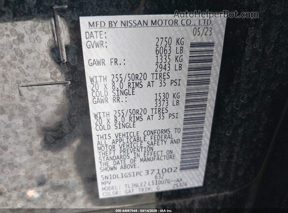 5N1DL1GS1PC371002 2023 INFINITI QX60 Черный Вид подкапотного пространства