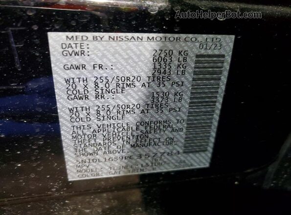 5N1DL1GS9PC357784 2023 INFINITI QX60 Black VIN sticker view