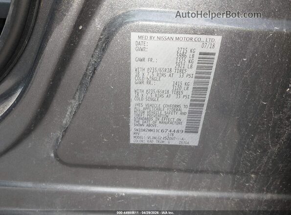 5N1DR2MM1JC674489 2018 NISSAN PATHFINDER Gray Vista del compartimento del motor