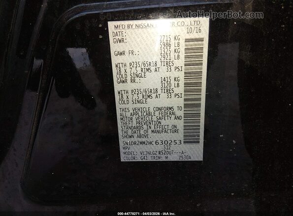 5N1DR2MM2HC630253 2017 NISSAN PATHFINDER Black 