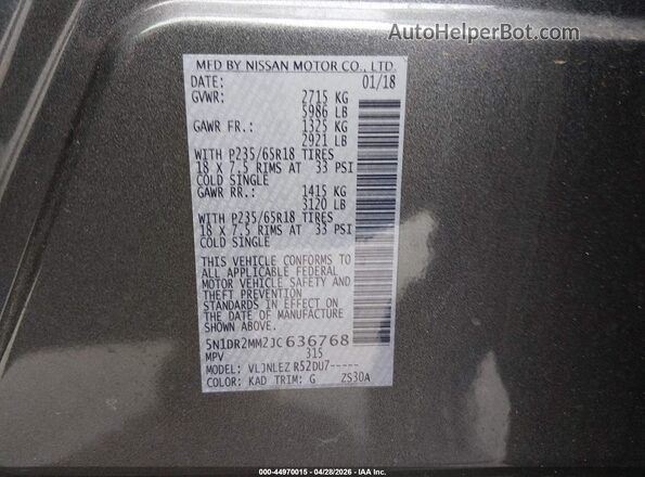 5N1DR2MM2JC636768 2018 NISSAN PATHFINDER Silver Engine compartment view