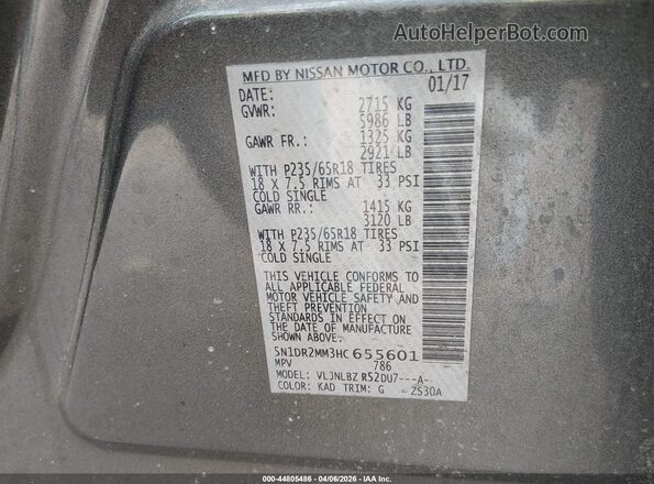 5N1DR2MM3HC655601 2017 NISSAN PATHFINDER Gray Widok komory silnika