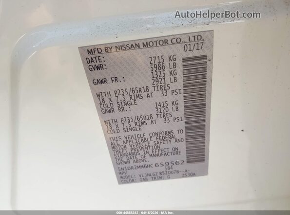 5N1DR2MM6HC659562 2017 NISSAN PATHFINDER White ძრავის განყოფილების ხედი