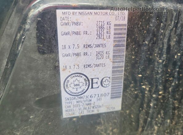 5N1DR2MM7JC671807 2018 NISSAN PATHFINDER Black 