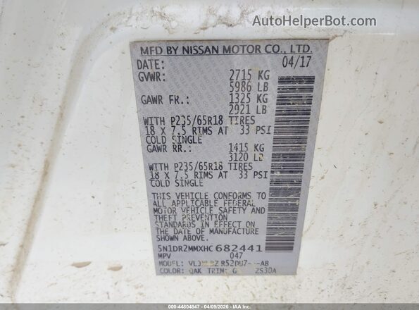 5N1DR2MMXHC682441 2017 NISSAN PATHFINDER White 