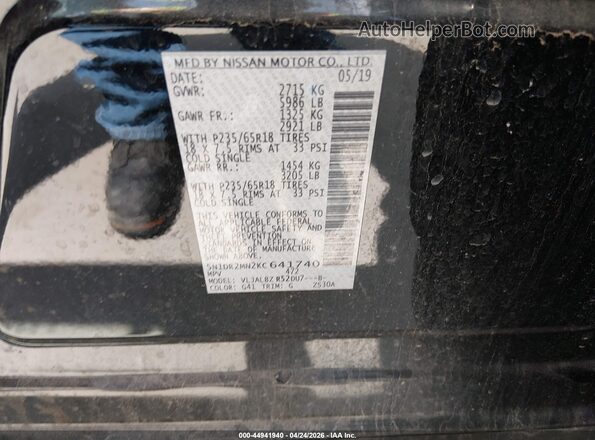 5N1DR2MN2KC641740 2019 NISSAN PATHFINDER Black Vista del compartimento del motor