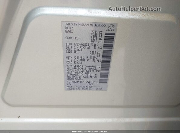 5N1DR2MN3HC650312 2017 NISSAN PATHFINDER Silver Вид підкапотного простору