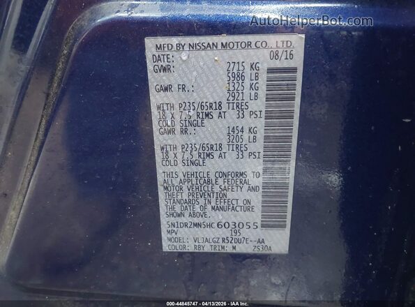 5N1DR2MN5HC603055 2017 NISSAN PATHFINDER Navy Вид підкапотного простору