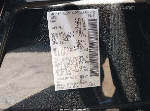 5N1DR2MN8HC656929 2017 NISSAN PATHFINDER Black Вид підкапотного простору