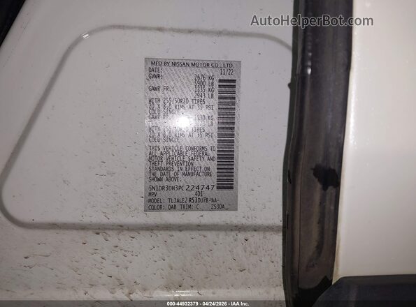 5N1DR3DH3PC224747 2023 NISSAN PATHFINDER White Շարժիչի բաժամունքի տեսք