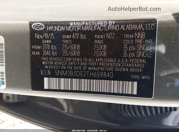 5NMJB3DE2TH659840 2026 HYUNDAI TUCSON Gray 