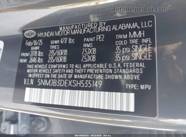 5NMJB3DEXSH535149 2025 HYUNDAI TUCSON Gray Շարժիչի բաժամունքի տեսք