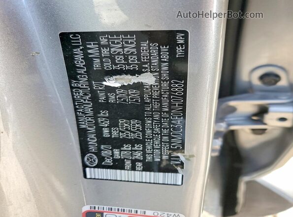 5NMJC3AE0NH076882 2022 HYUNDAI TUCSON Gray Вид наклейки з VIN-кодом