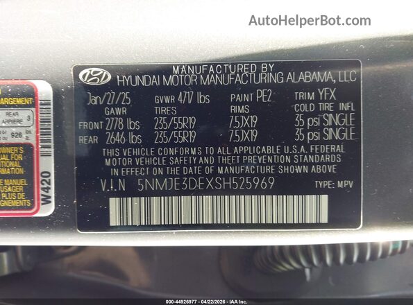 5NMJE3DEXSH525969 2025 HYUNDAI TUCSON Gray 