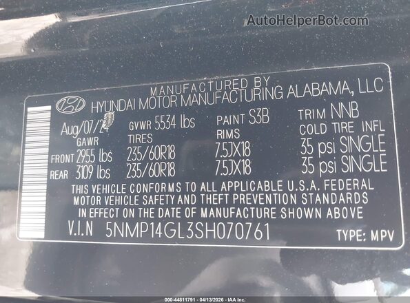 5NMP14GL3SH070761 2025 HYUNDAI SANTA FE Black ძრავის განყოფილების ხედი
