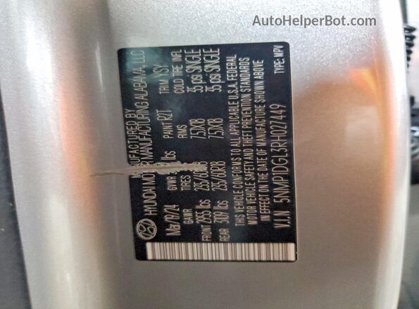 5NMP1DGL3RH027449 2024 HYUNDAI SANTA Silver Widok naklejki z numerem VIN