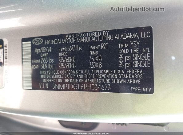 5NMP1DGL6RH034623 2024 HYUNDAI SANTA FE Silver Widok komory silnika