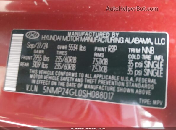 5NMP24GL0SH088017 2025 HYUNDAI SANTA FE Red Engine compartment view