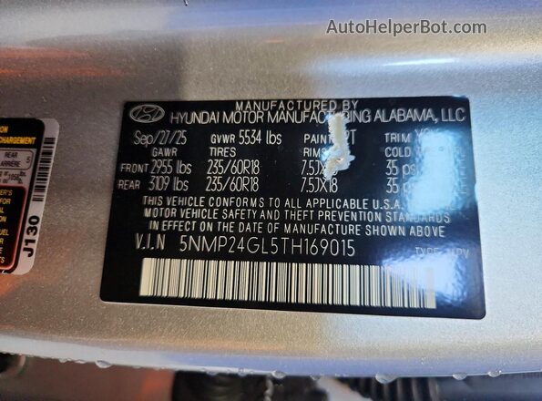 5NMP24GL5TH169015 2026 HYUNDAI SANTA Silver Vista interior de 360 grados
