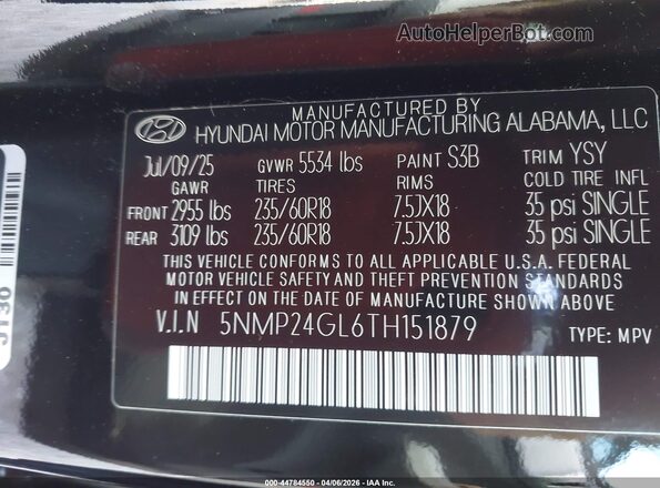 5NMP24GL6TH151879 2026 HYUNDAI SANTA FE Черный Вид подкапотного пространства