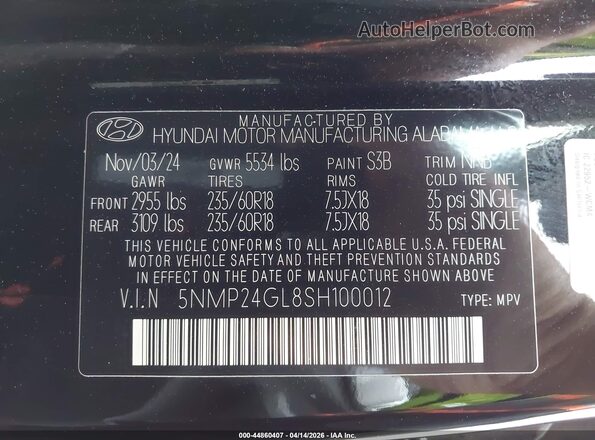 5NMP24GL8SH100012 2025 HYUNDAI SANTA FE Black Vista del compartimento del motor