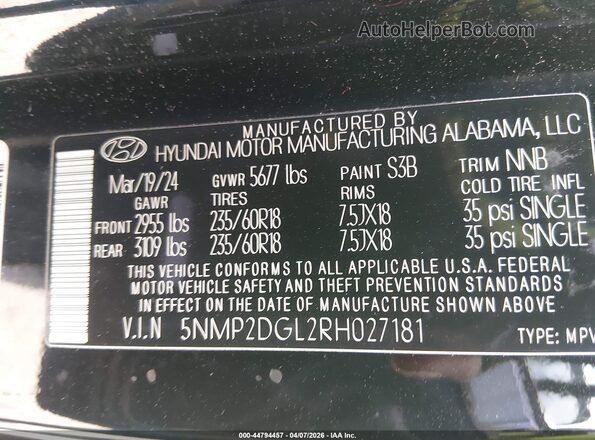 5NMP2DGL2RH027181 2024 HYUNDAI SANTA FE Black 