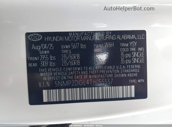 5NMP2DGL4TH155557 2026 HYUNDAI SANTA FE White Engine compartment view