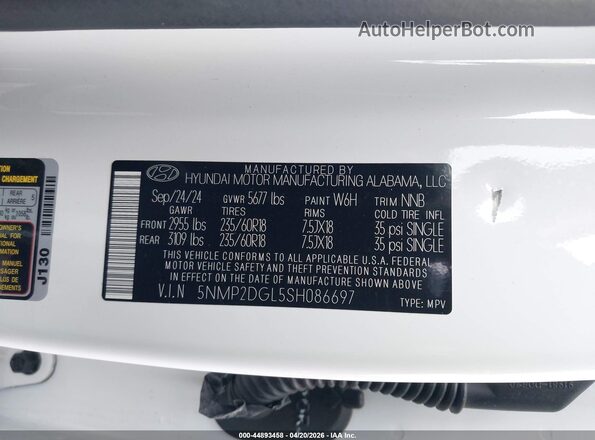 5NMP2DGL5SH086697 2025 HYUNDAI SANTA FE Белый Вид подкапотного пространства