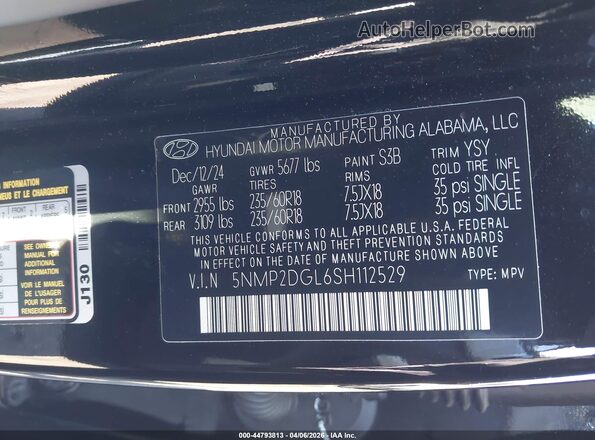 5NMP2DGL6SH112529 2025 HYUNDAI SANTA FE Black Շարժիչի բաժամունքի տեսք