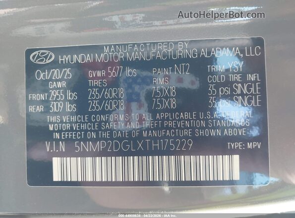 5NMP2DGLXTH175229 2026 HYUNDAI SANTA FE Gray ძრავის განყოფილების ხედი