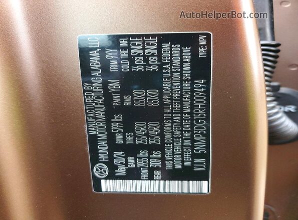 5NMP3DG15RH009494 2024 HYUNDAI SANTA Brown Vista de la etiqueta del VIN