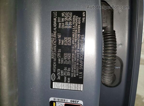 5NMP3DG16RH013165 2024 HYUNDAI SANTA Gray Widok naklejki z numerem VIN