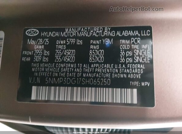 5NMP3DG17SH065250 2025 HYUNDAI SANTA FE HYBRID Brown Вид підкапотного простору
