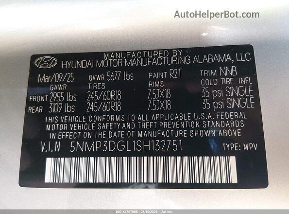 5NMP3DGL1SH132751 2025 HYUNDAI SANTA FE Silver Widok komory silnika