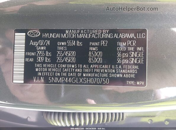 5NMP44GLXSH070750 2025 HYUNDAI SANTA FE Black Widok komory silnika