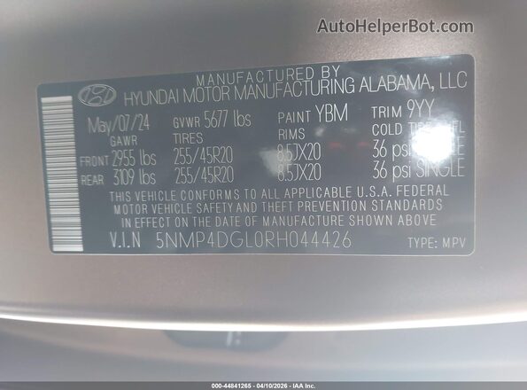 5NMP4DGL0RH044426 2024 HYUNDAI SANTA FE Brown Widok komory silnika
