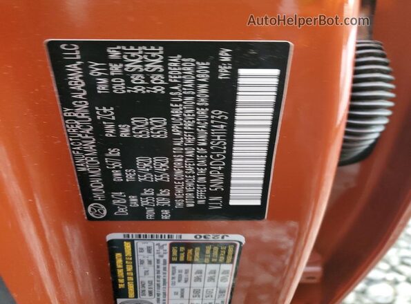 5NMP4DGL2SH114739 2025 HYUNDAI SANTA Orange VIN կոդի պիտակի տեսք