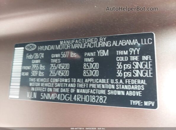 5NMP4DGL4RH018282 2024 HYUNDAI SANTA FE Pewter Շարժիչի բաժամունքի տեսք