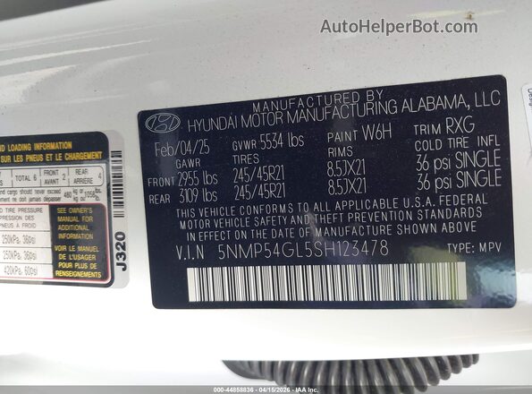 5NMP54GL5SH123478 2025 HYUNDAI SANTA FE CALLIGRAPHY Белый Вид подкапотного пространства