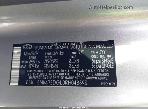 5NMP5DGL0RH048893 2024 HYUNDAI SANTA FE CALLIGRAPHY Серебряный 