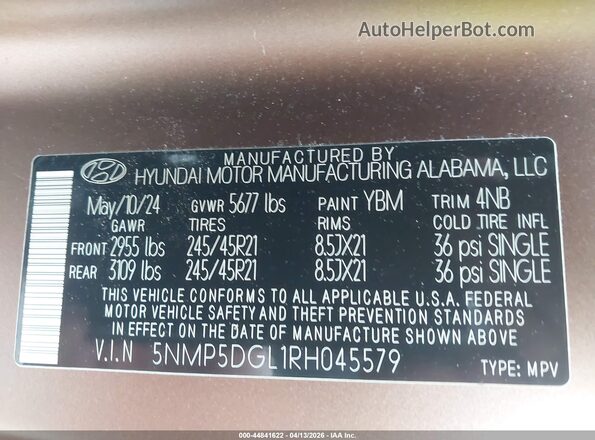 5NMP5DGL1RH045579 2024 HYUNDAI SANTA FE CALLIGRAPHY Brown Vista del compartimento del motor