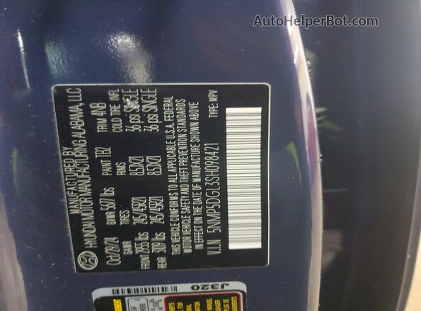 5NMP5DGL3SH098421 2025 HYUNDAI SANTA FE CALLIGRAPHY Blue Սալոնի 360 աստիճան տեսք