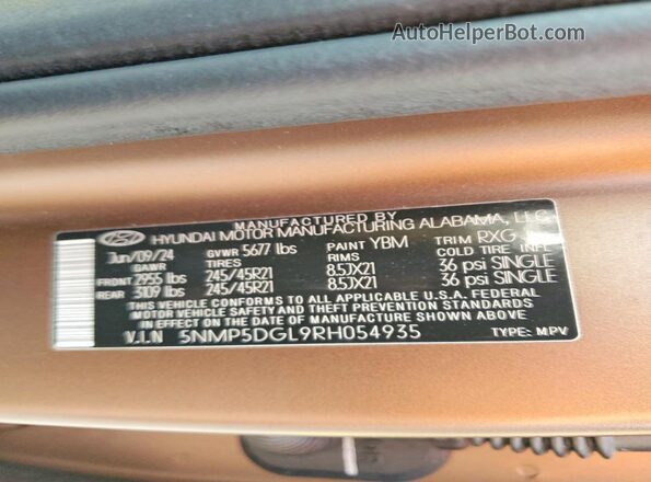 5NMP5DGL9RH054935 2024 HYUNDAI SANTA FE CALLIGRAPHY Brown Vista interior de 360 grados
