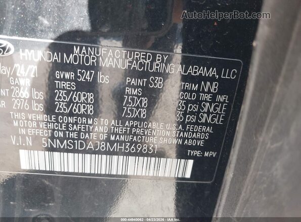 5NMS1DAJ8MH369831 2021 HYUNDAI SANTA FE Black Widok komory silnika
