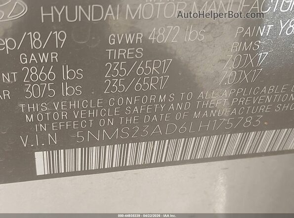 5NMS23AD6LH175783 2020 HYUNDAI SANTA FE Silver Engine compartment view
