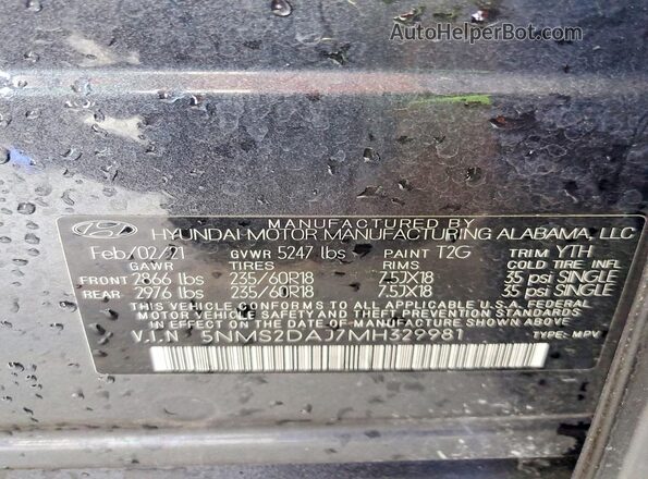 5NMS2DAJ7MH329981 2021 HYUNDAI SANTA Gray VIN კოდის სტიკერის ხედი