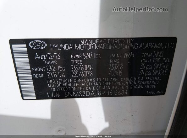 5NMS2DAJ8PH612684 2023 HYUNDAI SANTA FE White Вид підкапотного простору