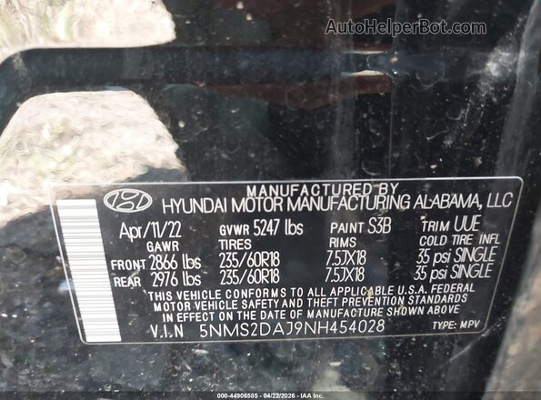 5NMS2DAJ9NH454028 2022 HYUNDAI SANTA FE Black Շարժիչի բաժամունքի տեսք